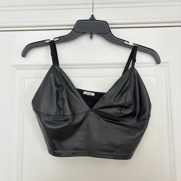 Garage Black Faux Leather Cropped Bralette - Picture 1 of 8